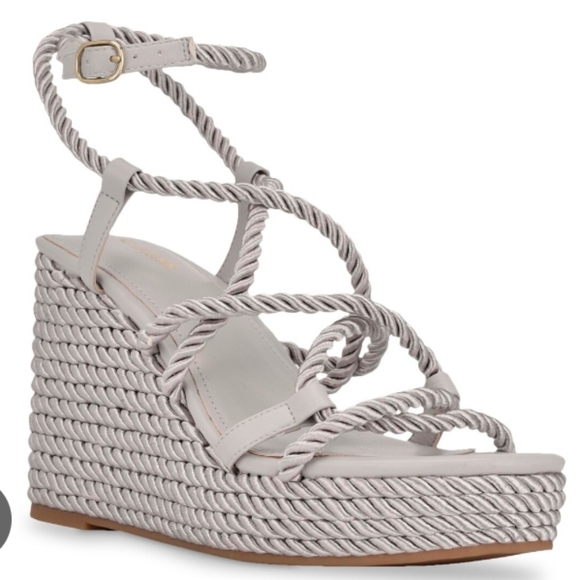 Guess Shoes - Guess Netesha Rope Espadrille Wedge Sandals Light Grey 8